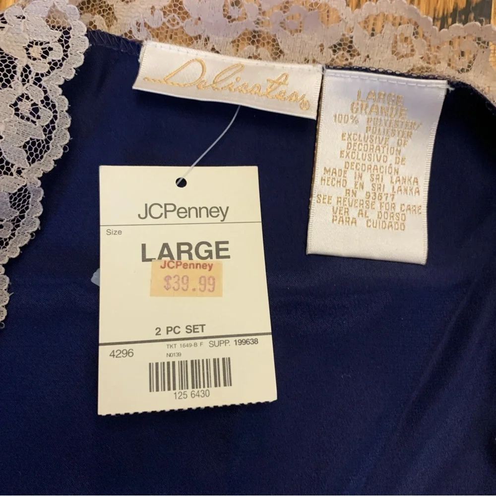 Vtg Delicates Womens Lingerie Robe Blue Satin Poly Lace large Mini Trad NWT